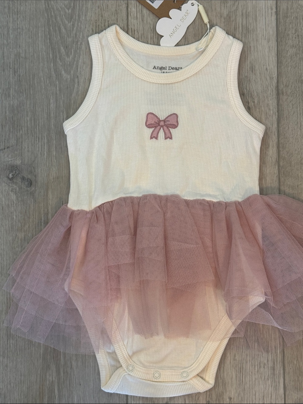 Angel Dear Cream Ribbed Bodysuit with Dusty Pink Tulle Tutu NWT